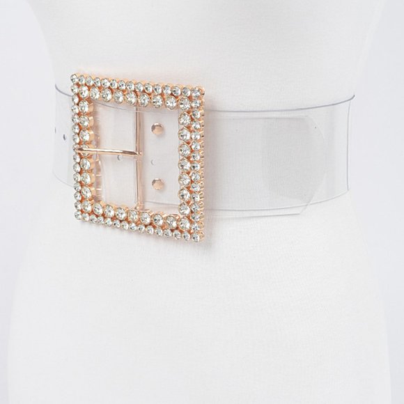 Size S-L Crystal Rhinestone Square Buckle Cleared Transparent Fashion Belt - Picture 2 of 5